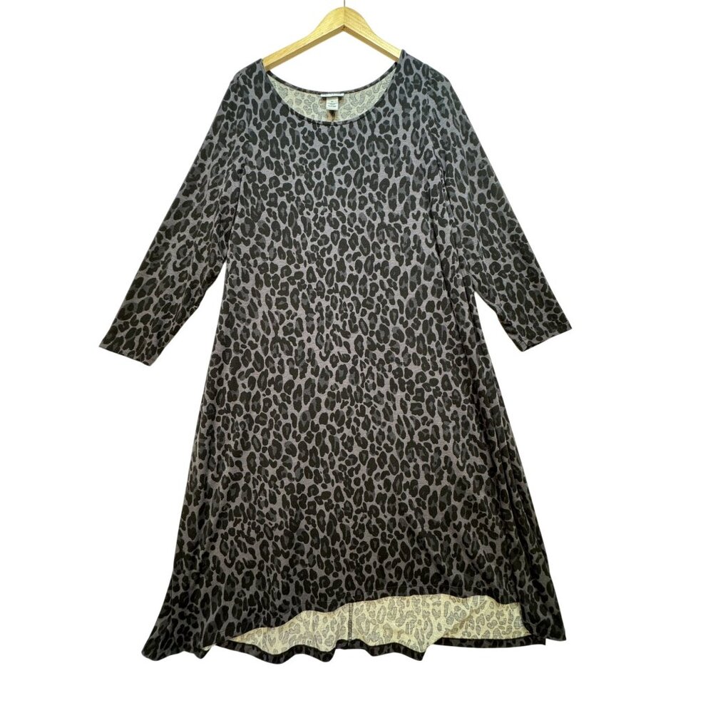 Catherines Shift Dress Womens 0X Gray Leopard Print Midi Pullover Stretch Y2K